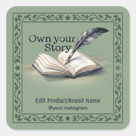 ペンと本のデザインのスクエア型封筒シール Own Your Story スクエアシール