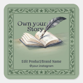 ペンと本のデザインのスクエア型封筒シール Own Your Story スクエアシール