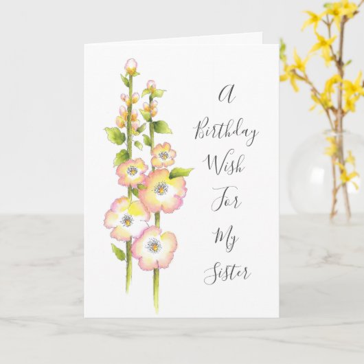 ペンと水の色Hollyhocks カード (黄色い花)