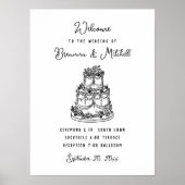 ペンのインクお洒落手書きケーキの結婚歓迎 ポスター (正面)