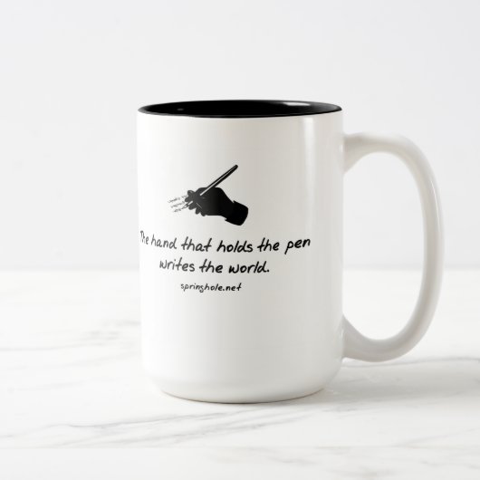 ペンのマグを握る手 ツートーンマグカップ (右)