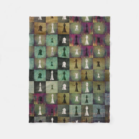 ペンキおよびプリントのチェス盤および駒 フリースブランケット (正面)