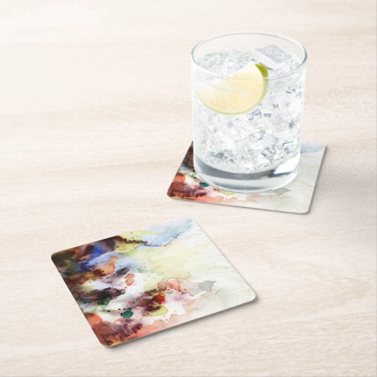 ペンキとの抽象的な水彩画のグランジな質 スクエアペーパーコースター (インサイチュ)