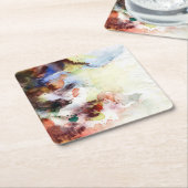 ペンキとの抽象的な水彩画のグランジな質 スクエアペーパーコースター (アングル)