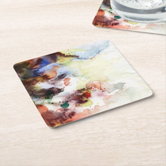 ペンキとの抽象的な水彩画のグランジな質 スクエアペーパーコースター (アングル)