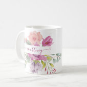 ペンキとピンクの水彩花のオーダーメイド コーヒーマグカップ (正面左)