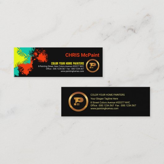 ペンキのしぶきペインターの壁 スキニー名刺 (正面/裏面)