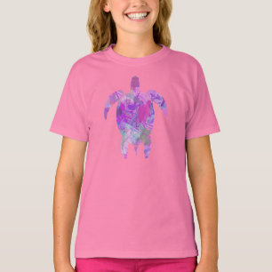 ペンキのデザインのTシャツを持つ紫色のウミガメ Tシャツ