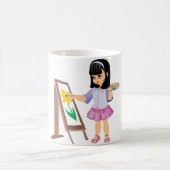 ペンキのパレットを持つ小さな女の子 コーヒーマグカップ (中央)