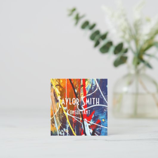 ペンキの水彩画色の落書きの名刺 スクエア名刺 (スタンド正面)