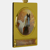 ペンキの馬のクリスマスの金ゴールドは旗のオーナメントをめっきしました ゴールドプレートバナーオーナメント (右)