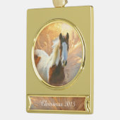 ペンキの馬のクリスマスの金ゴールドは旗のオーナメントをめっきしました ゴールドプレートバナーオーナメント (左)