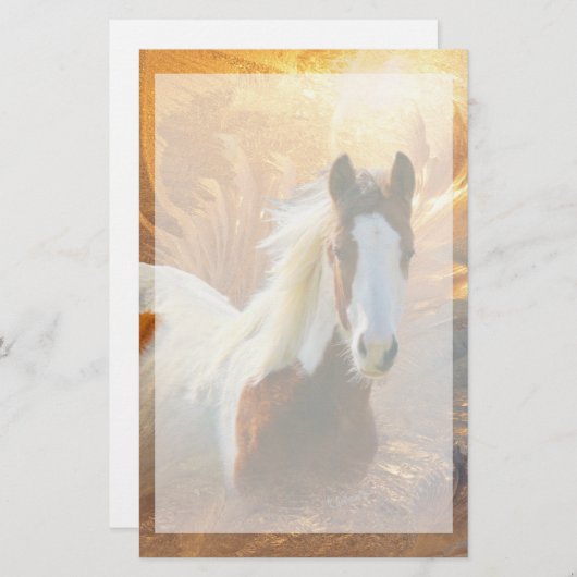 ペンキの馬の金ゴールドの文房具 便箋 (正面/裏面)