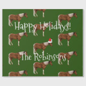 ペンキの馬及び赤いサンタの帽子のクリスマス ラッピングペーパー (フラット)