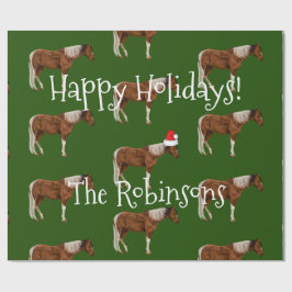 ペンキの馬及び赤いサンタの帽子のクリスマス ラッピングペーパー