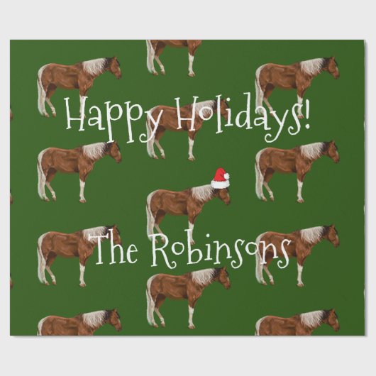 ペンキの馬及び赤いサンタの帽子のクリスマス ラッピングペーパー (フラット)