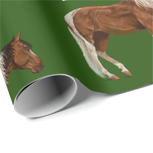 ペンキの馬及び赤いサンタの帽子のクリスマス ラッピングペーパー (ロールコーナー)