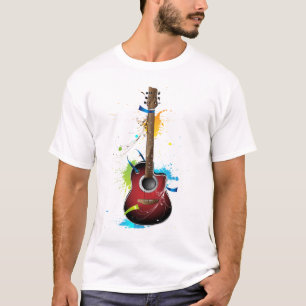 ペンキの(ばちゃばちゃ)跳ねるが付いているアコースティックギター Tシャツ