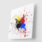 ペンキの(ばちゃばちゃ)跳ねるの芸術の黒の紫系統の黄色 スクエア壁時計 (傾斜)