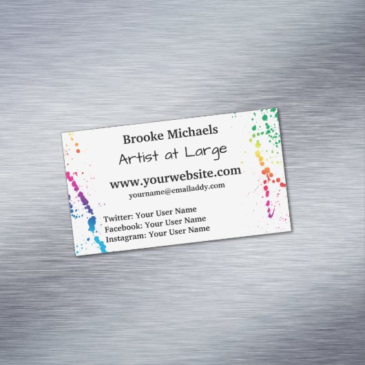 [ペンキの（ばちゃばちゃ）跳ねる]モダンな抽象画家の白 マグネット名刺 (インサイチュ)