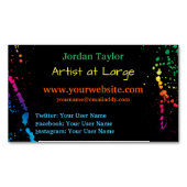 [ペンキの（ばちゃばちゃ）跳ねる]モダンな抽象画家の黒 マグネット名刺 (正面)