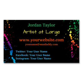 [ペンキの（ばちゃばちゃ）跳ねる]モダンな抽象画家の黒 マグネット名刺