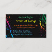 [ペンキの（ばちゃばちゃ）跳ねる]モダンな抽象画家の黒 名刺 (正面)