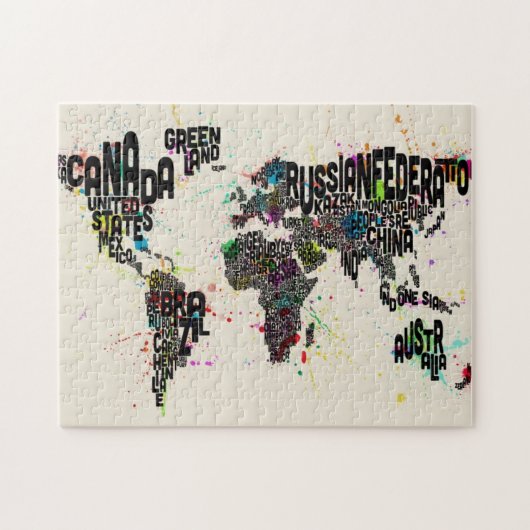 ペンキは世界の文字地図をはねかけます ジグソーパズル (横)