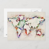 ペンキは世界の文字地図をはねかけます ポストカード (正面/裏面)
