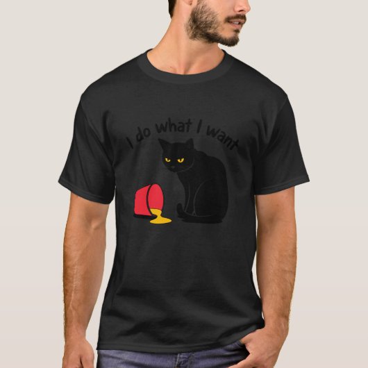 ペンキバケツをこぼした好奇心旺盛な猫のシルエット H Tシャツ (正面)