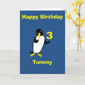 ペンギおもしろいン誕生日、名前の年齢の前を追加 カード (黄色い花)