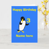 ペンギおもしろいン誕生日、名前の年齢の前を追加 カード (黄色い花)
