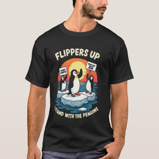 ペンギンおもしろいに抗議するフリッパー Tシャツ (正面)