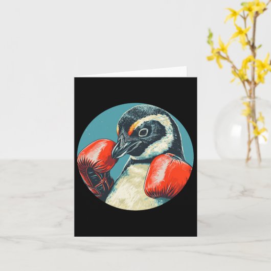 ペンギンおもしろいをボクシング手袋の衣装で見る カード (黄色い花)