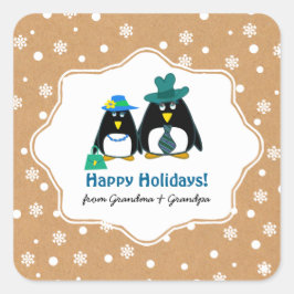 ペンギンおもしろいカップルカスタムクリスマス スクエアシール