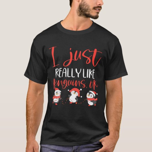 ペンギンおもしろいギフト私は本当にペンギンが好きOK Tシャツ (正面)