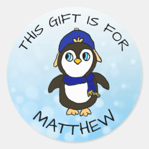 ペンギンおもしろいクリスマスギフトラベル ラウンドシール
