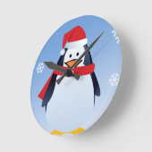 ペンギンおもしろいクリスマスサンタクロース雪の結晶 ラウンド壁時計 (傾斜)