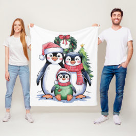 ペンギンおもしろいクリスマスマッチファミリーパジャマ フリースブランケット