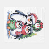 ペンギンおもしろいクリスマスマッチファミリーパジャマ フリースブランケット (正面(横))