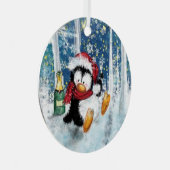 ペンギンおもしろいクリスマス飾り メタルオーナメント (正面右)