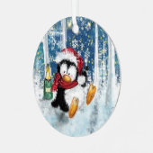 ペンギンおもしろいクリスマス飾り メタルオーナメント (正面左)