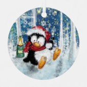 ペンギンおもしろいクリスマス飾り メタルオーナメント (正面)