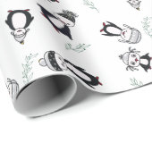 ペンギンおもしろいズファミリー白黒レッドクリスマス ラッピングペーパー (ロールコーナー)