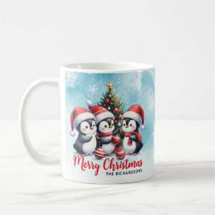 ペンギンおもしろいズブルーとレッド・メリークリスマス コーヒーマグカップ