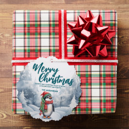 ペンギンおもしろいバードメリークリスマスツリー雪の休日 オーナメントカード