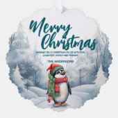 ペンギンおもしろいバードメリークリスマスツリー雪の休日 オーナメントカード (正面)