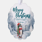 ペンギンおもしろいバードメリークリスマスツリー雪の休日 オーナメントカード (左)