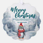 ペンギンおもしろいバードメリークリスマスツリー雪の休日 オーナメントカード (正面)