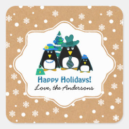 ペンギンおもしろいファミリーカスタムクリスマス スクエアシール